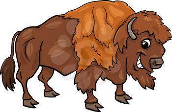 Cartoon Illustration of Funny Bison or American Buffalo Wild Animal