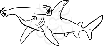 Black and White Cartoon Illustration of Hammerhead Shark Fish Sea Life Animal for Coloring Book