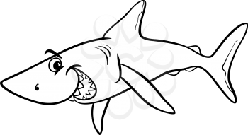 Black and White Cartoon Illustration of Shark Fish Sea Life Animal for Coloring Book