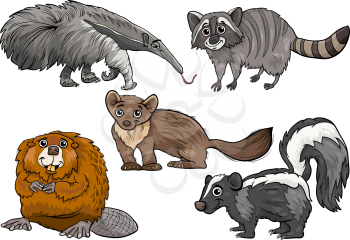 Cartoon Illustration of Funny Wild Animals Characters Set
