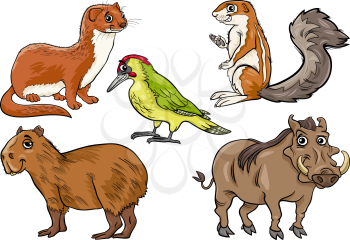 Cartoon Illustration of Funny Wild Animals Characters Set