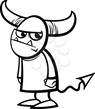 Black and White Cartoon Illustration of Funny Little Devil or Demon for Coloring Book