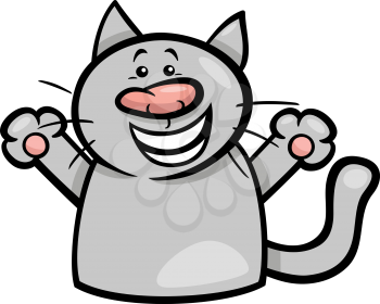 Cartoon Illustration of Funny Cat Expressing Happiness Emotion
