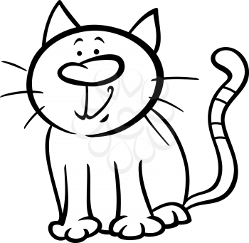 Black and White Cartoon Illustration of Funny Cat Pet Character for Coloring Book