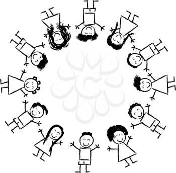 Black and White Cartoon Illustration of Happy Multicultural Children around the Globe for Coloring Book
