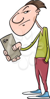 Cartoon Illustration of Man Shooting or Filming with Smartphone