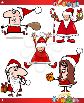 Cartoon Illustration of Santa Claus or Papa Noel, Presents, Gifts and other Christmas Themes set