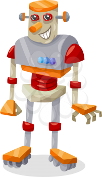 Cartoon Illustration of Cheerful Robot or Droid