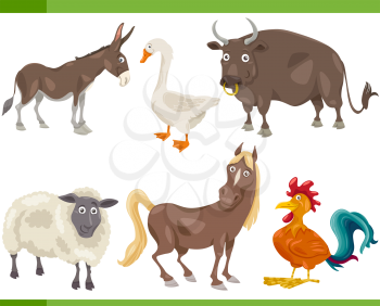 Cartoon Illustration of Funny Farm Animals Set