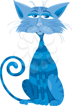 Cartoon Illustration of Funny Blue Cat Character