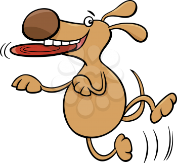 Cartoon Illustration of Funny Dog Character with Frisbee