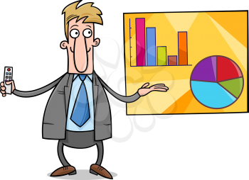 Cartoon Illustration of Man or Businessman Doing a Business Presentation