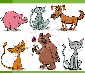 Cartoon Sketch Illustration of Funny Animals Set