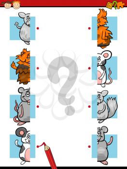 Cartoon Illustration of Education Halves Matching Game for Preschool Children