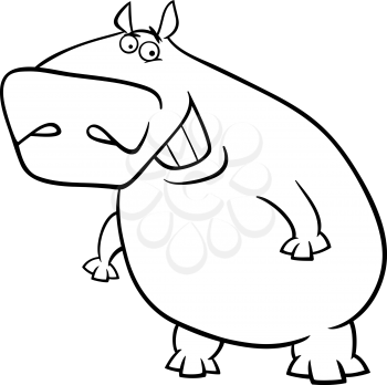 Black and White Cartoon Illustration of Funny Hippopotamus Wild Animal for Coloring Book