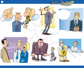 Cartoon Illustration Set of Funny Businessmen and Business Concepts and Metaphors