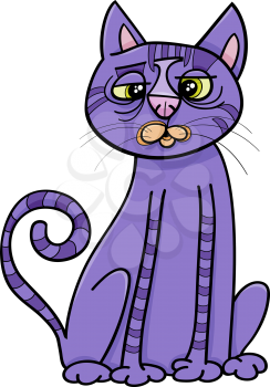 Cartoon Illustration of Funny Purple Cross Eyed Cat