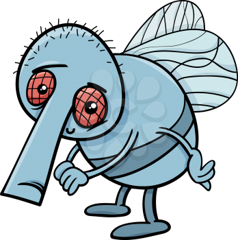 Cartoon Illustration of Funny Fly Insect Character