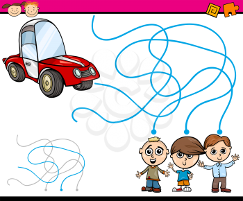 Cartoon Illustration of Education Path or Maze Game for Preschool Children with Boys and Car