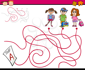 Cartoon Illustration of Education Paths or Maze Game for Preschool Children