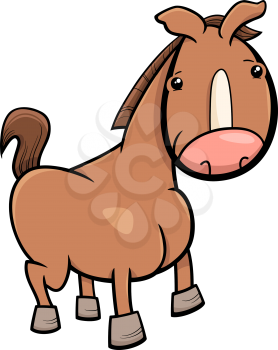 Cartoon Illustration of Cute Baby Horse or Foal Farm Animal