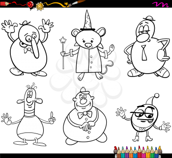 Coloring Book Cartoon Illustration Set of Fairytale or Fantasy Characters