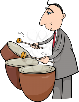 Cartoon Illustration of Musician Playing the Timpani Drums Percussion Instrument