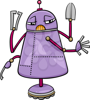 Cartoon Illustration of Funny Robot Science Fiction Character