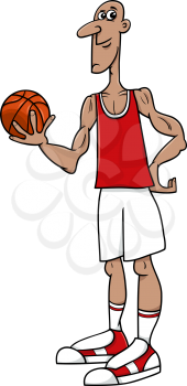 Cartoon Illustrations of Basketball Player Sportsman with Ball