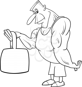 Black and White Cartoon Illustrations of Athlete or Strong Man Sportsman with Weight for Coloring Book