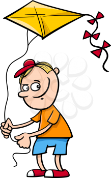Cartoon Illustration of Little Boy with Kite