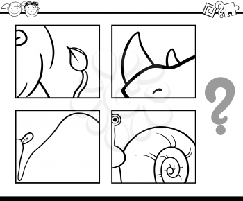 Black and White Cartoon Illustration of Education Game for Preschool Children with Animals Riddle for Coloring