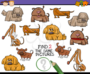 Cartoon Illustration of Finding the Same Picture Educational Game for Preschool Children with Dogs