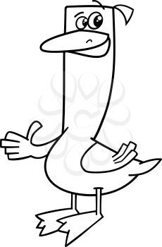 Black and White Cartoon Illustration of Funny Goose Farm Bird Animal Character for Coloring Book