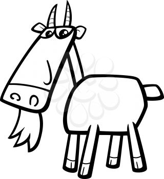 Black and White Cartoon Illustration of Goat Farm Animal Character for Coloring Book