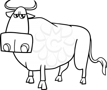 Black and White Cartoon Illustration of Bull Farm Animal Character for Coloring Book