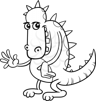 Black and White Cartoon Illustration of Dragon Fantasy Animal Character for Coloring Book