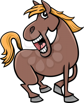 Cartoon Illustration of Funny Horse Farm Animal Character
