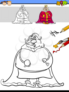 Cartoon Illustration of Drawing and Coloring Educational Task for Preschool Children with King Fantasy Character