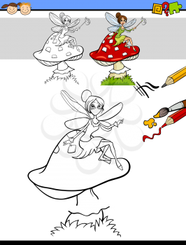 Cartoon Illustration of Drawing and Coloring Educational Task for Preschool Children with Elf or Fairy Fantasy Character