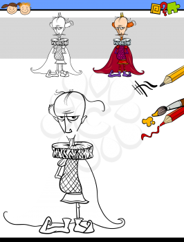 Cartoon Illustration of Drawing and Coloring Educational Task for Preschool Children with King Character