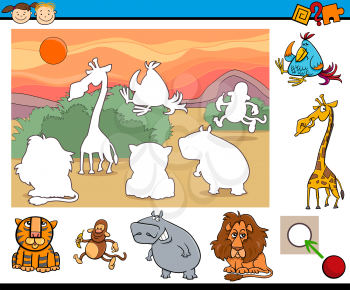 Cartoon Illustration of Educational Task for Preschool Children with Animal Characters