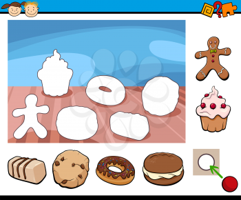 Cartoon Illustration of Educational Task for Preschool Children with Sweets and Cookies