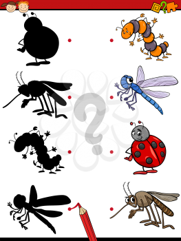 Cartoon Illustration of Education Shadow Game for Preschool Children with Insects