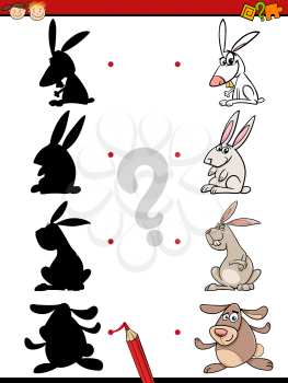 Cartoon Illustration of Education Shadow Task for Preschool Children with Rabbits Farm Animal Characters