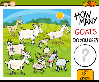 Cartoon Illustration of Kindergarten Educational Mathematical Task for Preschool Children with Goats
