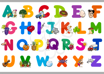 Cartoon Illustration of Capital Letters Alphabet Set for Reading and Writing Education