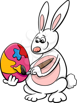 Cartoon Illustration of Easter Bunny Painting Paschal Egg
