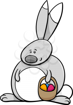 Cartoon Illustration of Easter Bunny Character with Basket of Colored Eggs