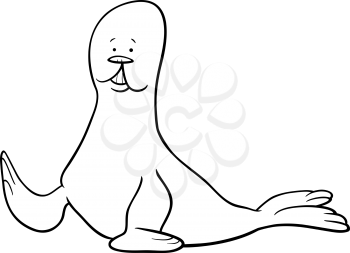 Black and White Cartoon Illustration of Funny Seal Animal Character for Coloring Book